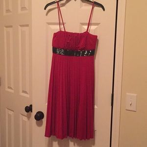 Red cocktail dress with black beading, size Small